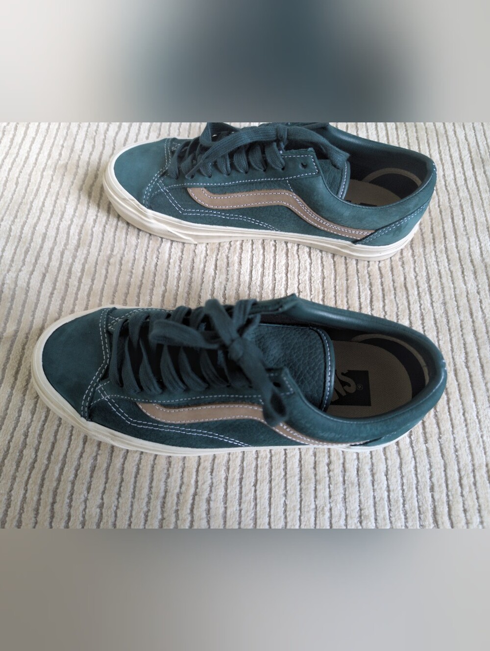 Women's Casual Suede Distressed Vans Skate Sneakers - Teal with Tan Accent